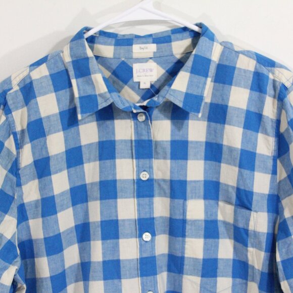 J Crew Women Plaid Shirt New XL Lightweight Homespun Button Front Blue Check - Picture 3 of 9
